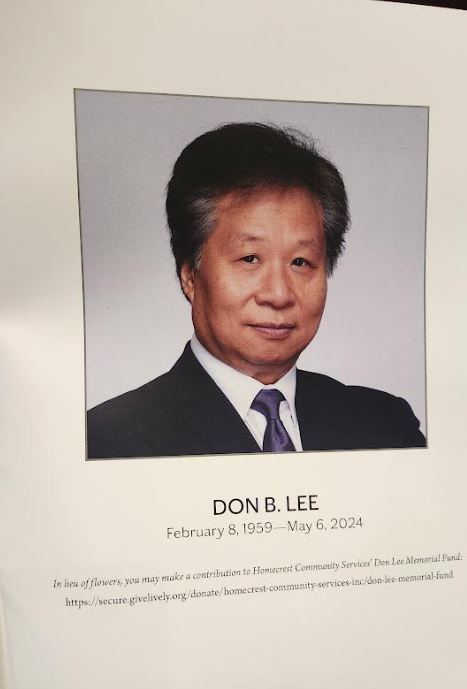 Photo of Don Lee on program for his memorial