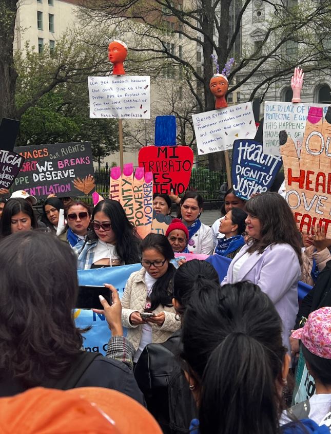 Nail salon workers in New York rally for better protections. 
