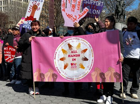 Nail Salon workers rally for a bill enhancing worker safety in New York