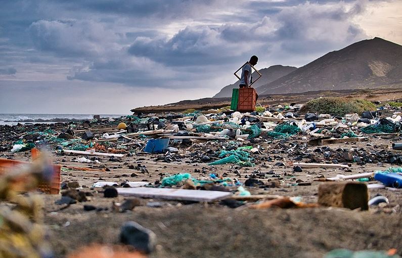 View of a beach covered by plastic garbage on the island of Santa Luzia, Cape Verde. Most of the garbage comes from fishing activities: nets, buoys, plastic bottles... The winds and the currents from the Atlantic gather garbage on the northern part of the island.