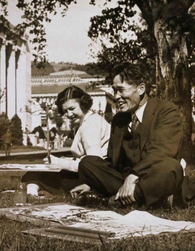 Professor Chiura Obata with a student at U.C. Berkeley, circa 1934 Courtesy: Obata Family via Berkeleyside December 23, 2019