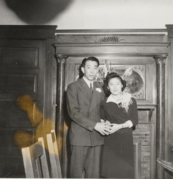 Dorothea Lange wedding photo of George & Michiko Uchida taken in Berkeley, just two days before
they were ordered to the Tanforan Assembly Center. April 27, 1942
Courtesy: U.C. Berkeley, Bancroft Library