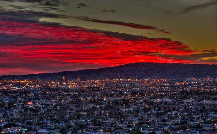 San Pedro in the back, Port of LA refineries in the center and Long Beach in the foreground.