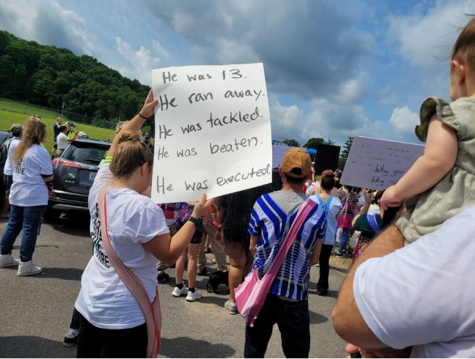 Protestors march in support of the family of Nyah Mway 