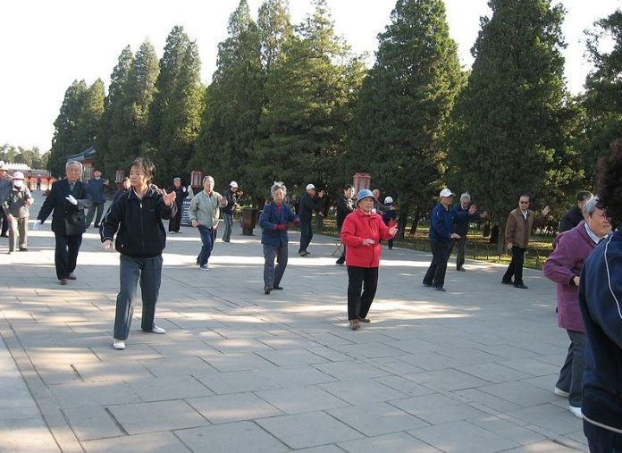 Elderly practicing Tai Chi in China