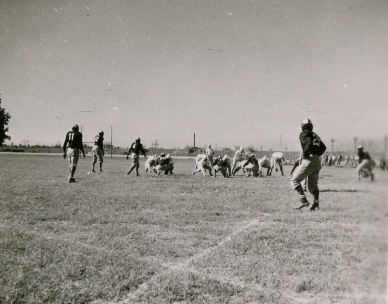 Incarcerees at Tule Lake playing football 