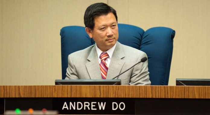 Andrew Do sits in the chamber of the Orange County Board of Supervisors