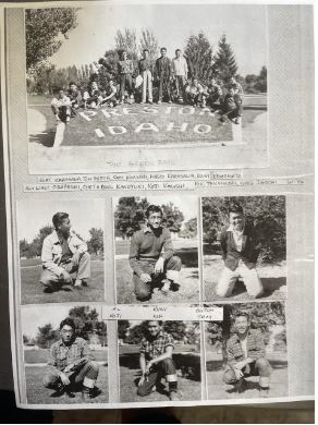 
Photos of a football team Japanese American men formed while working in Idaho. Al Obayashi, Jon’s father, is shown kneeling on the top left with five other teammates. Jon Obayashi 