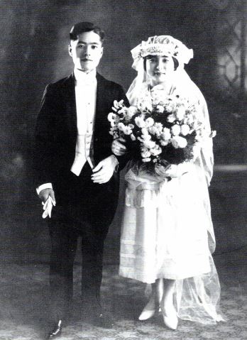 Harry and Nellia Nakamura on their wedding day in 1921 via Margaret Nakamura-Cooper.