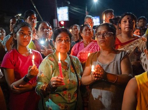 Doctors stage a candlelight protest following the rape and murder of a trainee doctor at RG Kar Hospital in India