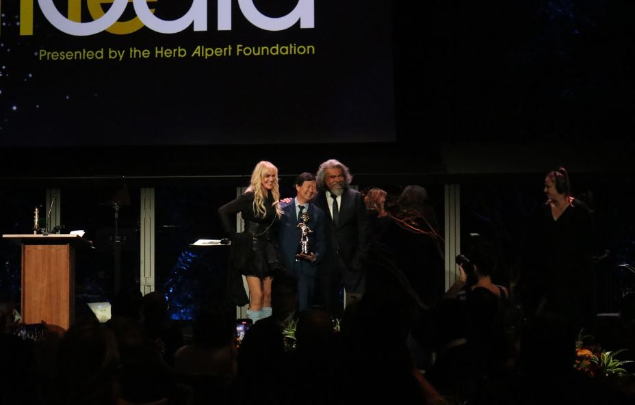 Ken Jeong with Joan Dangerfield and George Lopez at the Rodney Respect Awards.