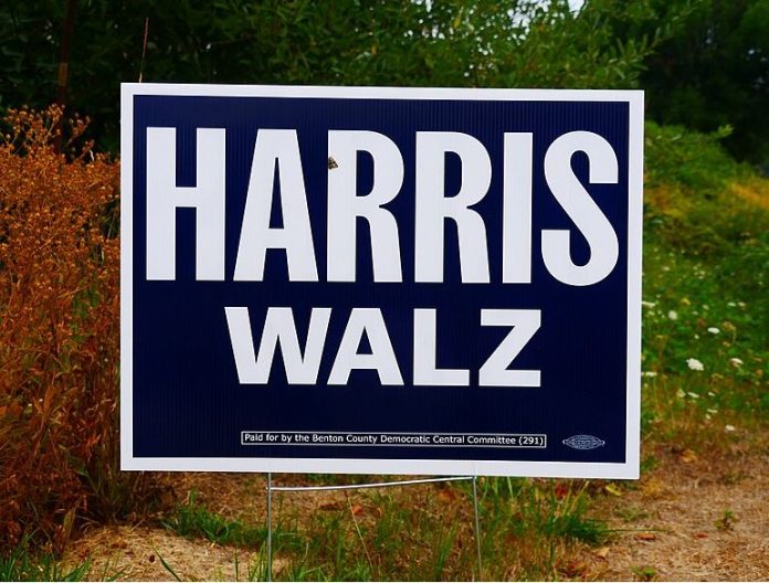 Harris Walz campaign lawn sign