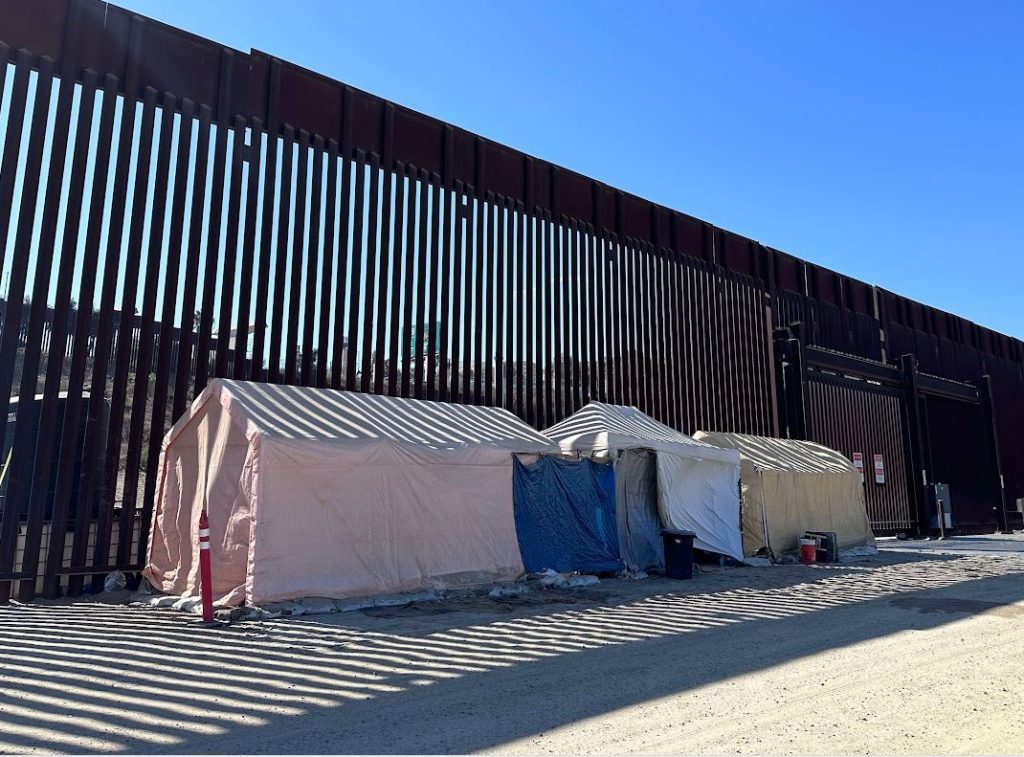 Camp set up at border wall