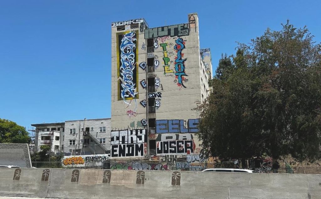 Graffiti could be seen from top to bottom at the former Sakura Intermediate Care Facility in June 2024.