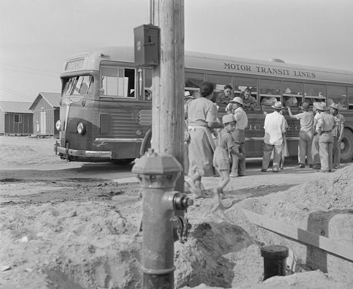 Poston, Arizona. Arrival of evacuees of Japanese ancestry at this temporary War Relocation Authority incarceration camp.