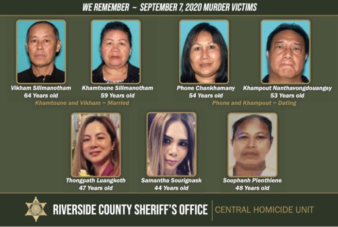 Photos of seven murder victims in a 2020 mass killing in Riverside County