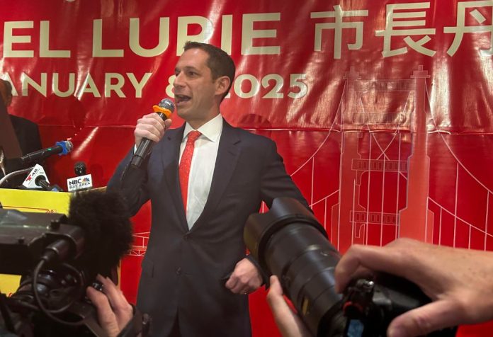 Mayor Daniel Lurie speaks at a celebration in Chinatown of his inauguration