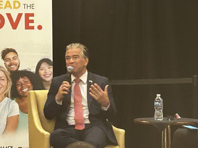 California Attorney General Rob Bonta at the Ethnic Media Services conference in Sacramento, CA