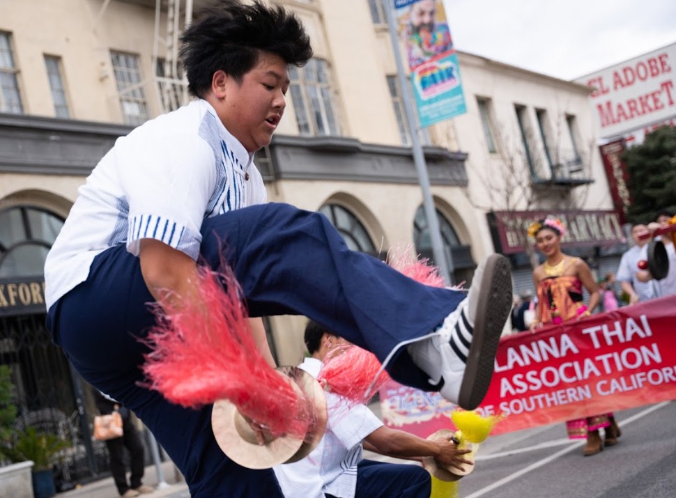 Thai New Year parade -cymbal performer at Thai New Year Songkran Festival in Thai Town Los Angeles 2025